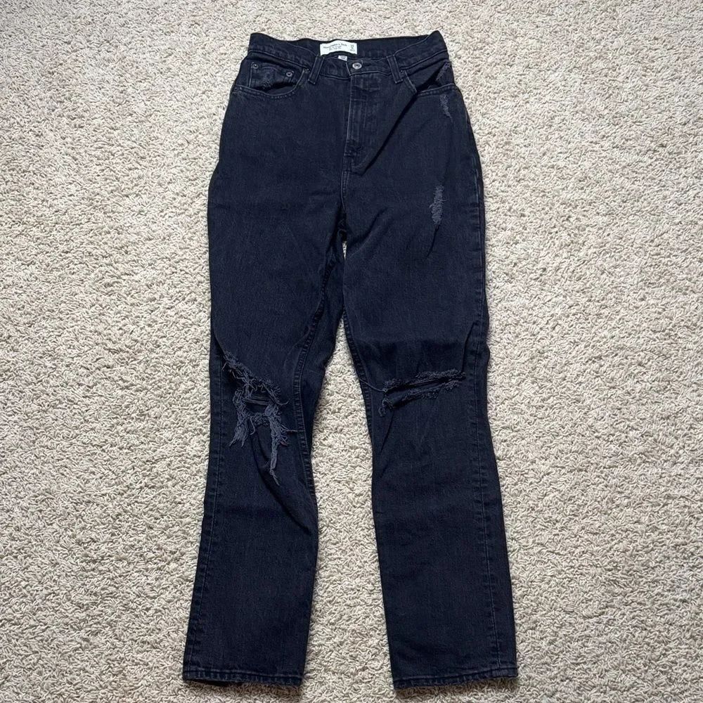 Abercrombie Ultra High Rise 90’s Straight Leg Denim Jeans Curve Love 25 Black